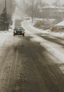 Driving in a late-season snowfall